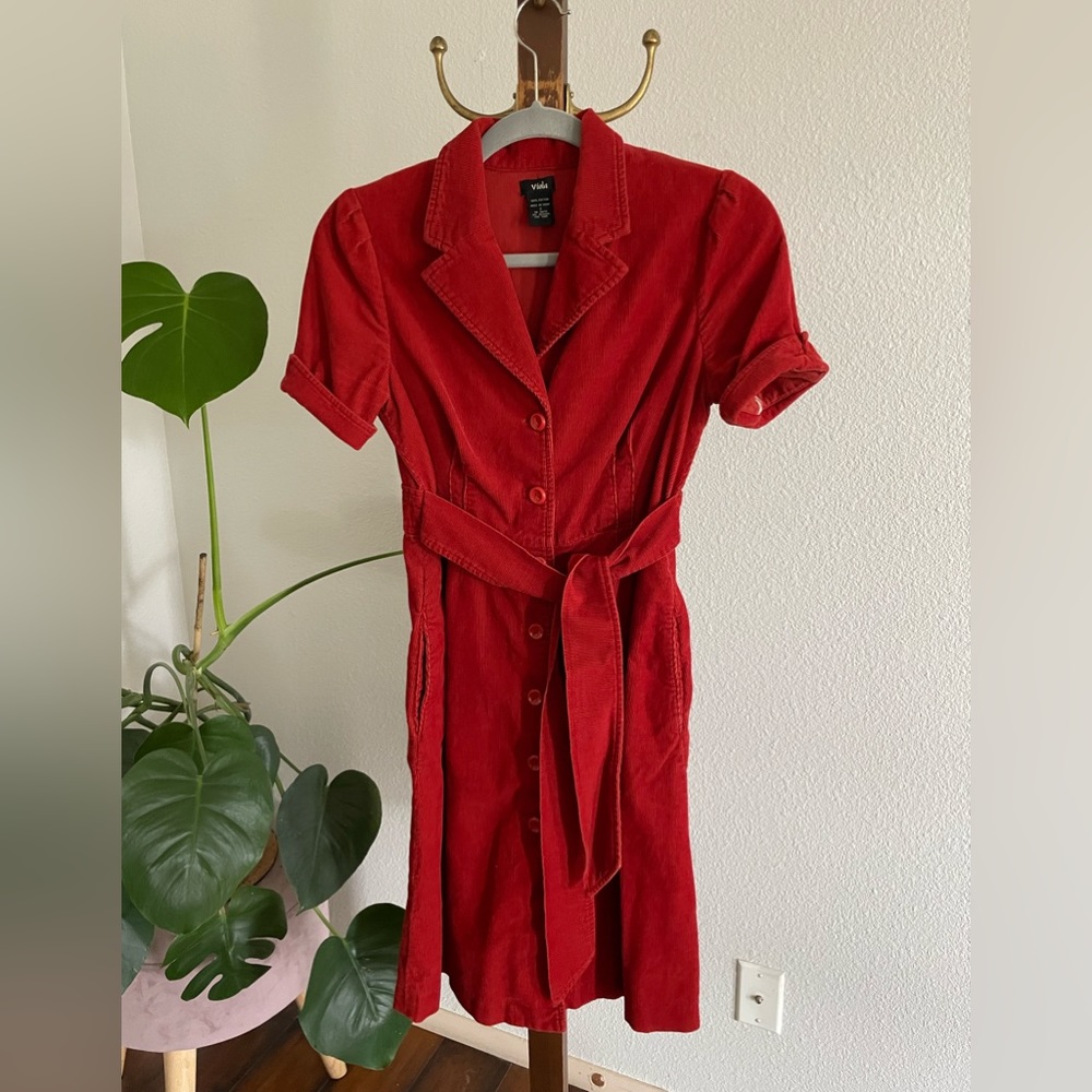 VIOLA Red Corduroy Dress